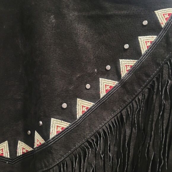 Black Western Suede Leather Fringe Jacket Embroidered Roamans Womens  Sz 18W - Picture 11 of 14